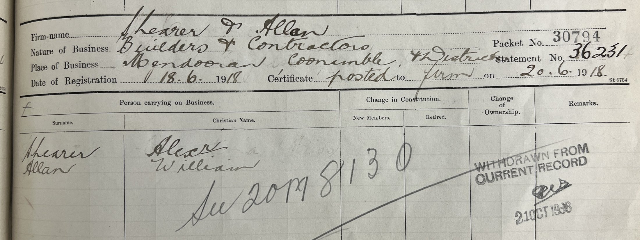 Shearer and Allan business register 1918